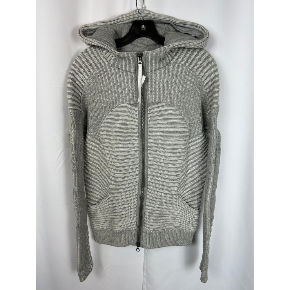 Lululemon Embrace Grey Ribbed Knit Full Zip Hooded‎ Sweater Jacket Medium